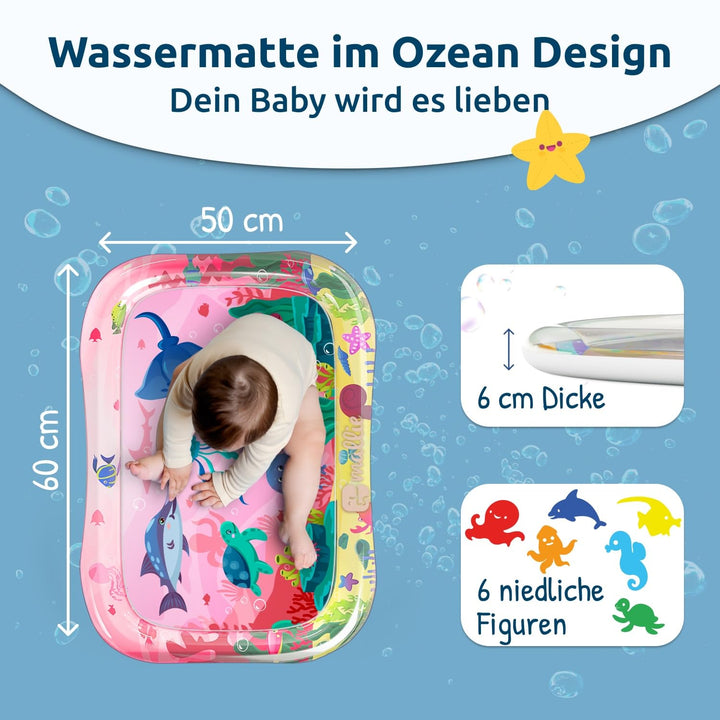 Mallie® Rosa Violett Wassermatte Baby BPA Frei 66 x 50 cm I Perfektes Tummy Time Toy für die Bauchla