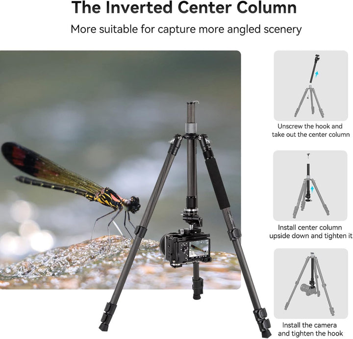 SMALLRIG Karbonfaser-Stativ mit Mittelsäule, Carbon Fiber Tripod abnehmbarem Einbeinstativ, 360°-Kug