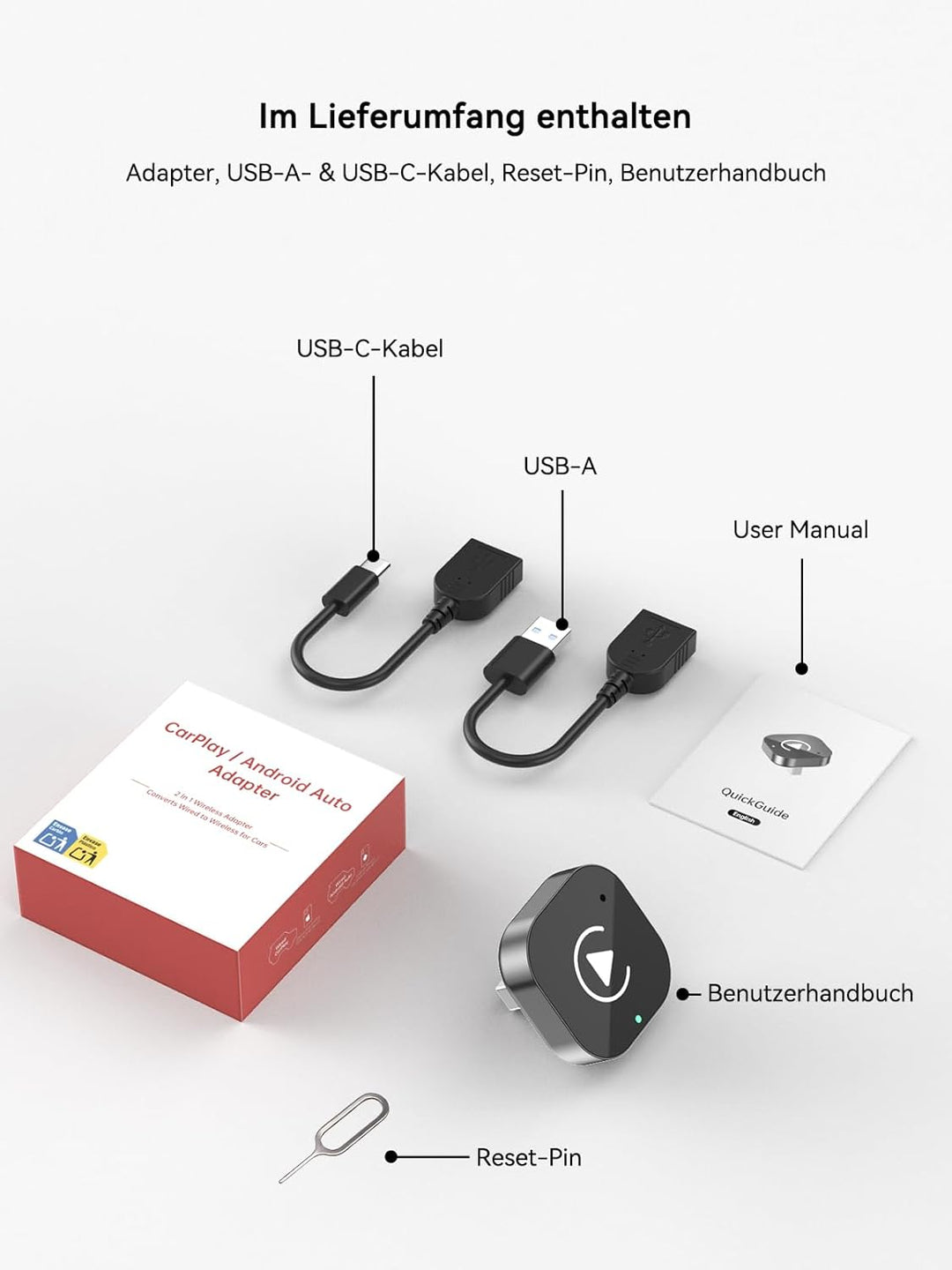Spedal Android Auto Wireless CarPlay Apapter, Plug & Play Auto-Connect, Kompatibel mit Fahrzeugen ab
