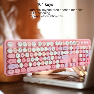 Drahtloses Tastatur- und Mausset, 2,4 GHz 104 Tasten Retro Schreibmaschinenstil Office Desktop Mecha