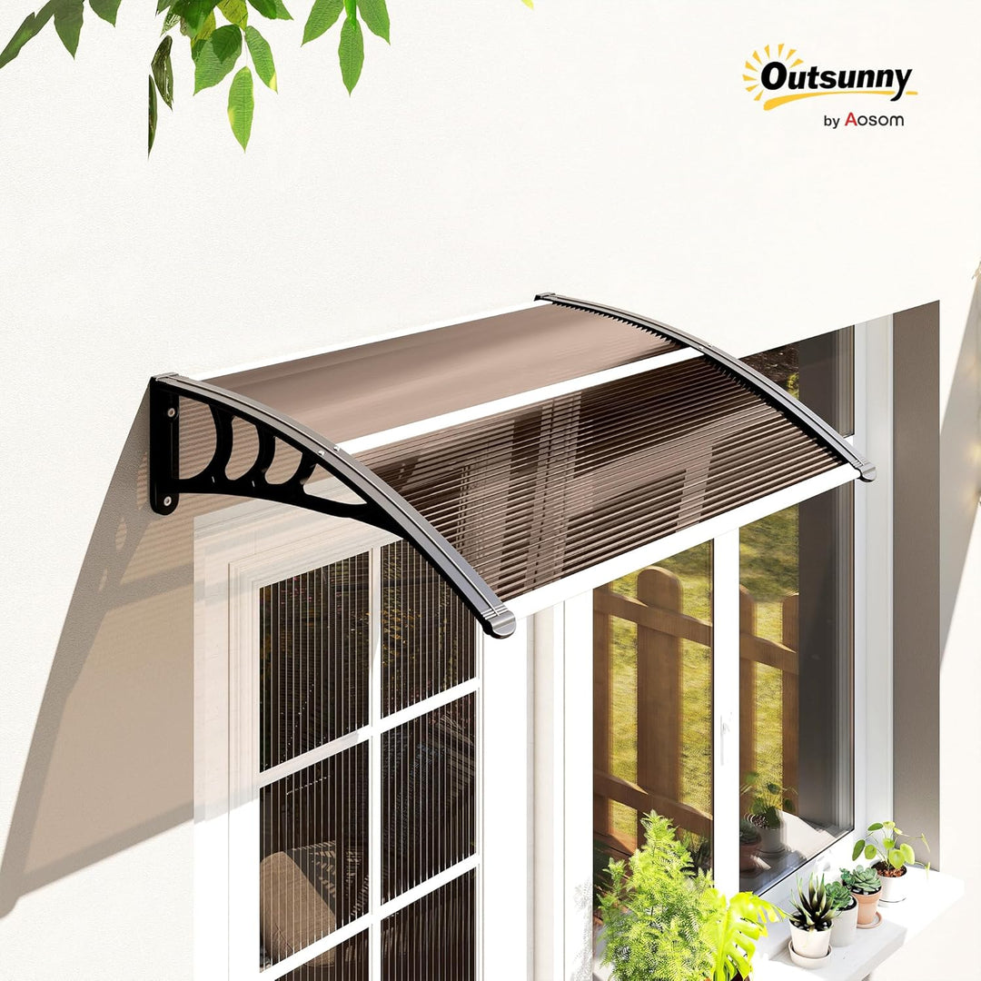 Outsunny Vordach Haustürvordach 75 x 100 cm Pultvordach Überdachung Polycarbonat Braun Braun+Schwarz