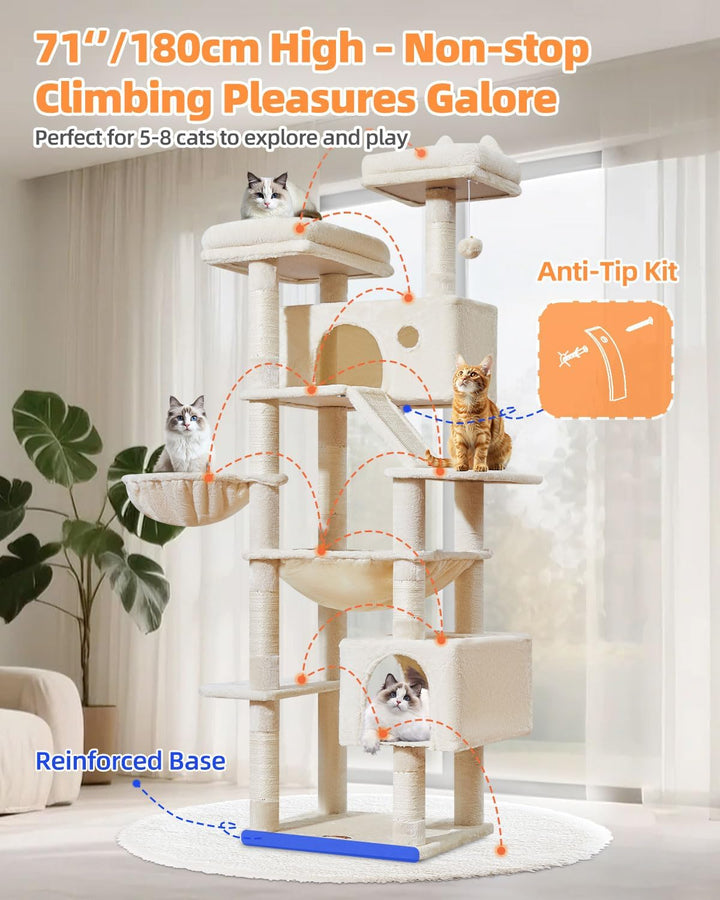 Taoqimiao 180CM Kratzbaum Gross, Katzenbaum Katzen Kratzbaum Grosse Katzen Stabil mit 2 Katzenhaus,