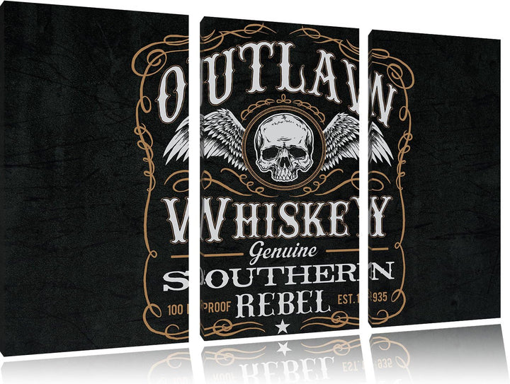 Pixxprint Whiskey Etikett „Outlaw“ schwarz 3-Teiler Leinwandbild 120x80 Bild auf Leinwand
