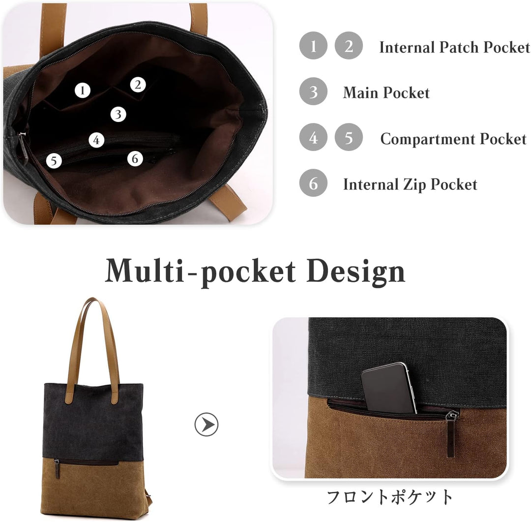 PORRASSO Damen Segeltuch Handtasche Rucksack Frauen Schultertasche Shopper Tasche Hobotasche für Sch