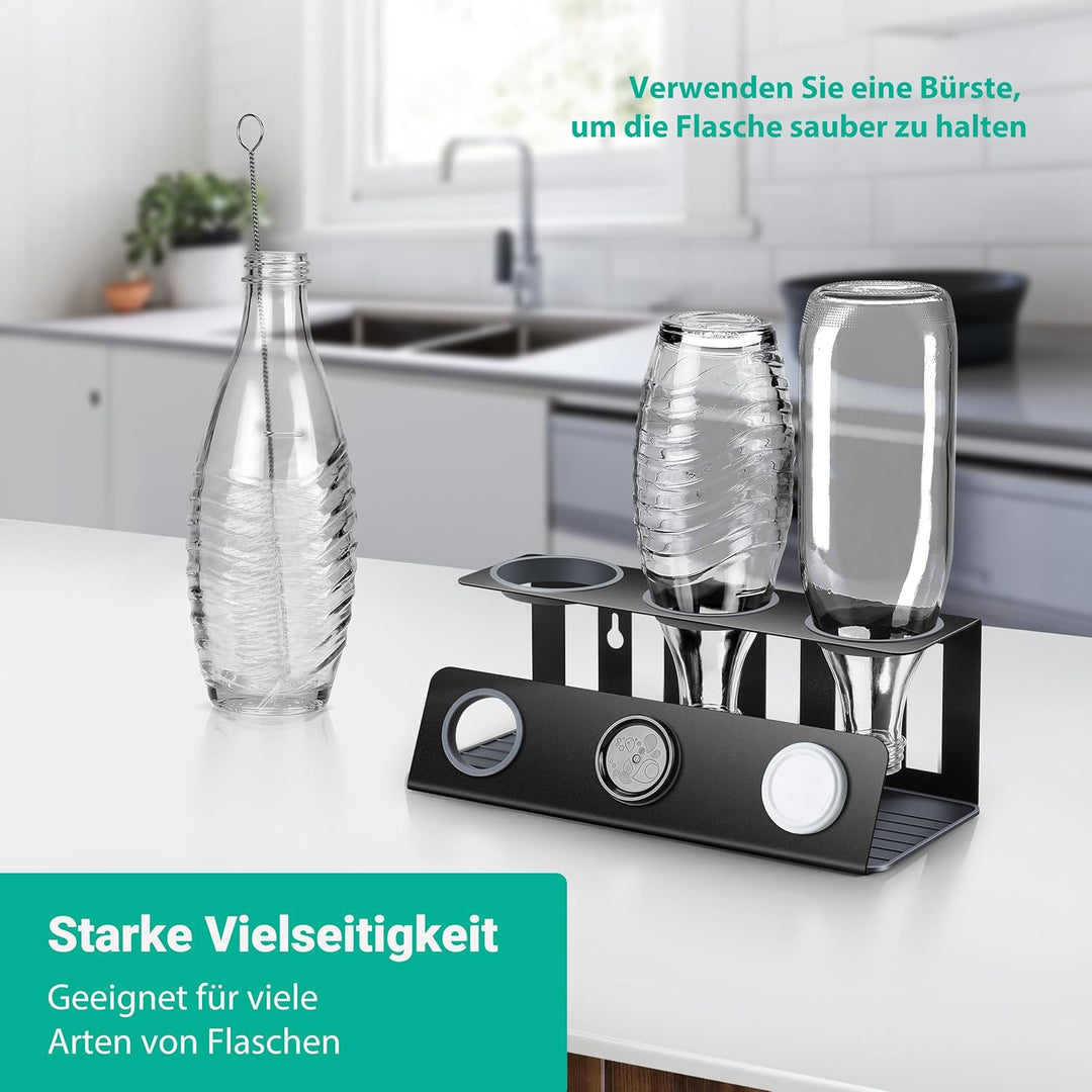 vinlley Flaschenhalter für Sodastream 3er Abtropfhalter mit Herausnehmbare Abtropfwanne und Deckelha