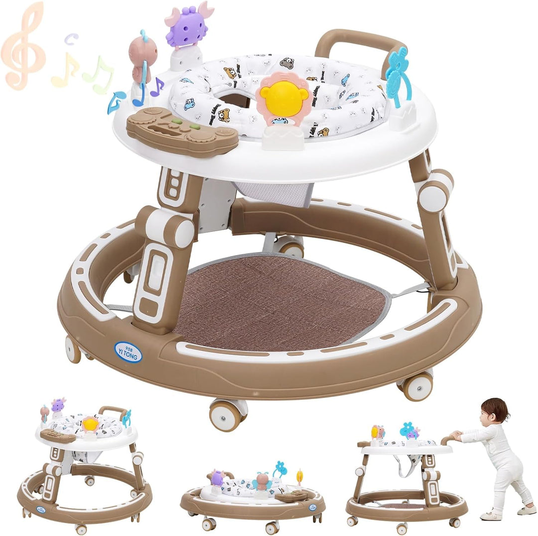 Baby Lauflernhilfe 5in1 mit Musikspielzeug, Fussstütze, 360-Grad-Stummschaltung, 6 Räder, 360° Rotat