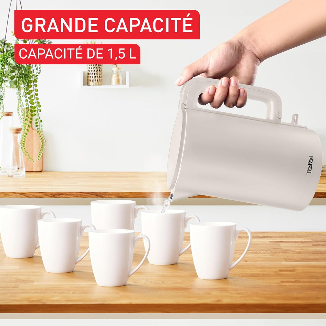 Tefal ThermoProtect Elektrischer Wasserkocher, Safe to Touch, 1500 W, Hellgrau und Innenseite aus Ed