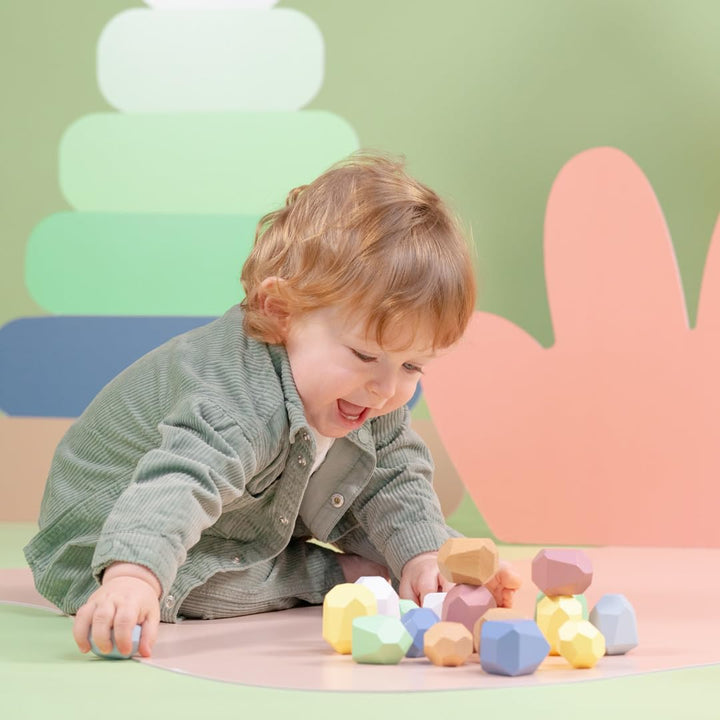 Woet® Holzspielzeug Balance Steine für Kleinkinder – Stapelspielzeug mit 18 Gleichgewichtssteinen –