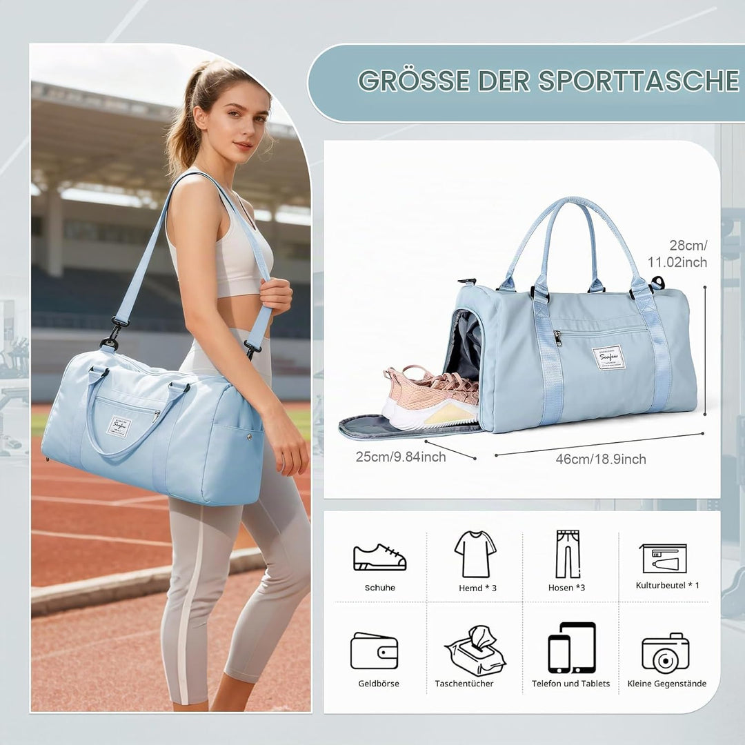 Sport Duffel Bag Damen Herren Sporttasche mit Schuhfach &amp; Nassfach Reisetasche Handgepäck Tasche Spo