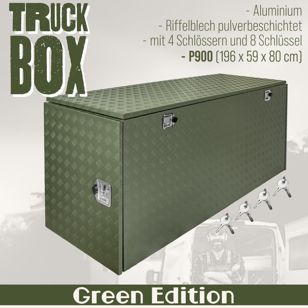 Trucky Deichselbox Grün Werkzeugkasten Truckbox Anhänger Kiste Abschliessbar Alubox Transportbox Wer