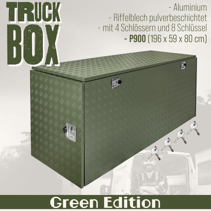 Trucky Deichselbox Grün Werkzeugkasten Truckbox Anhänger Kiste Abschliessbar Alubox Transportbox Wer