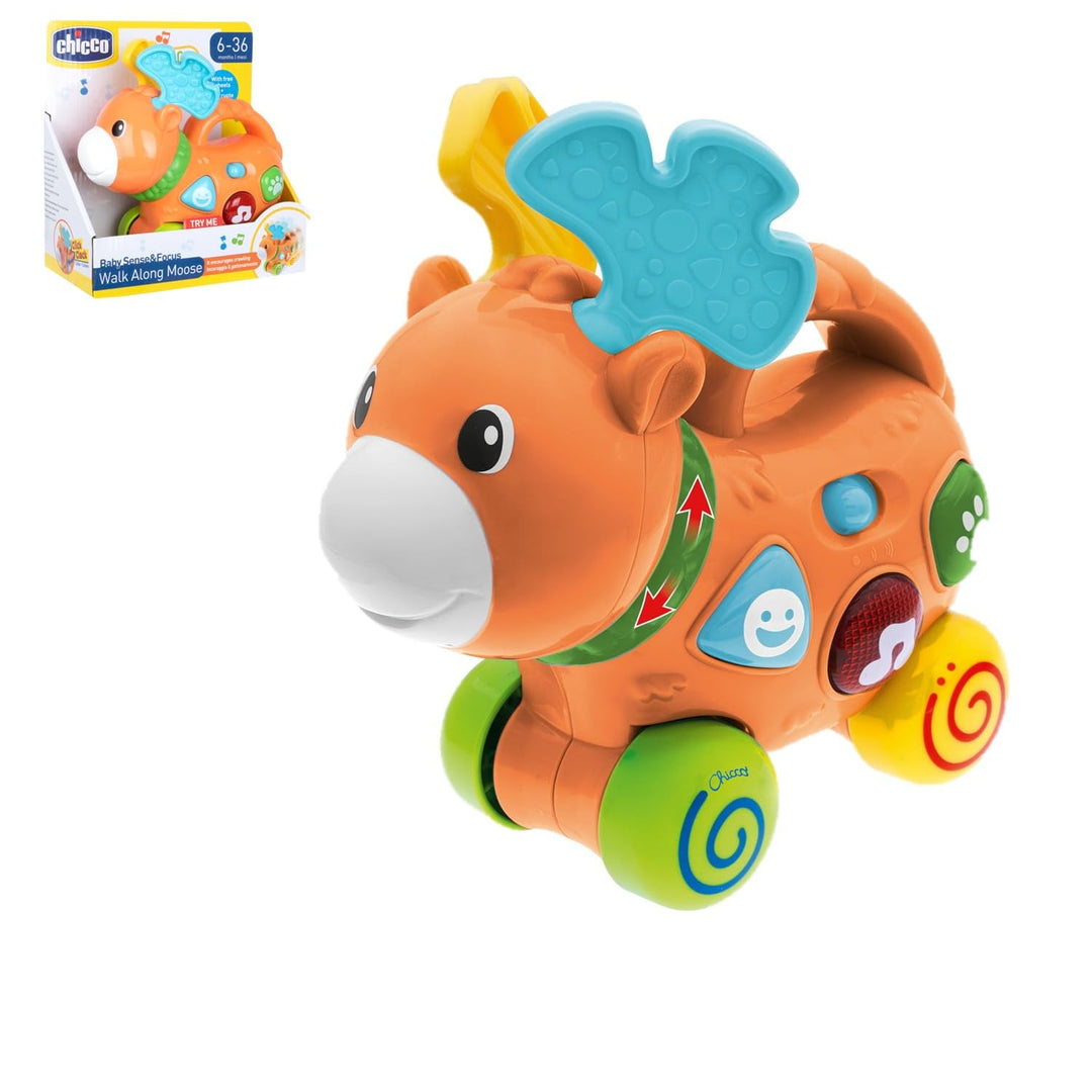 Chicco Rentier mit Lichter und Geräusche, trainierbares elektronisches Spielzeug, Freilaufende Räder