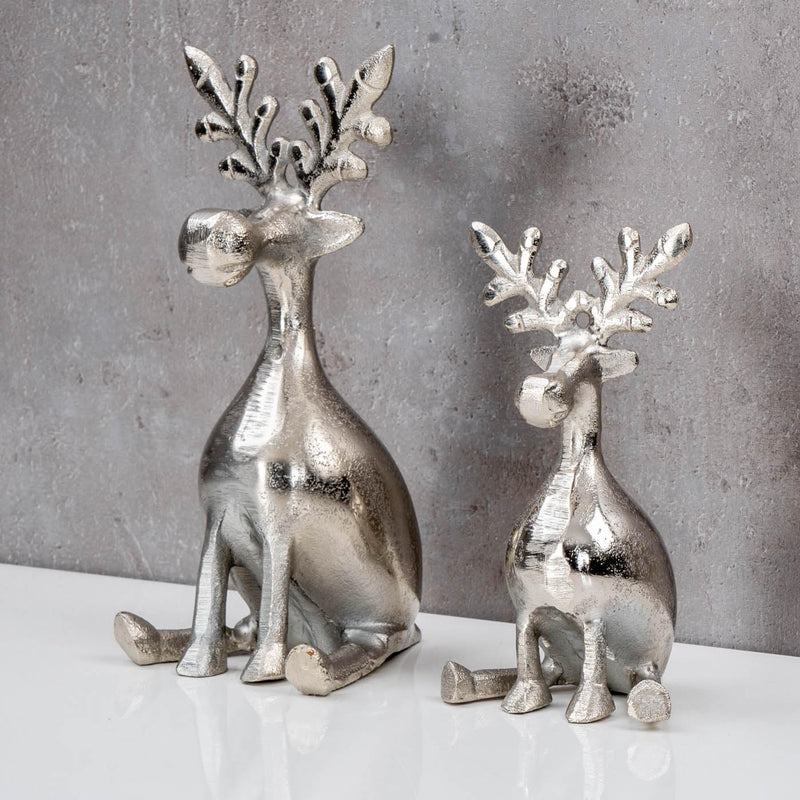 levandeo 2er Set Rentiere Metall Silber Hirsche Deko Tischdeko Weihnachtsdeko Figur Weihnachten Tier