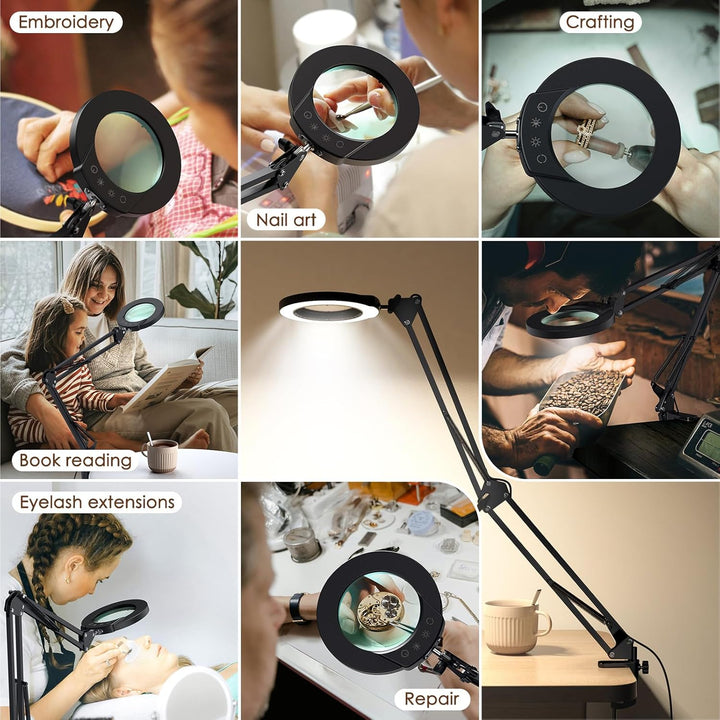 Neoglint Lupe Mit Licht und Ständer, Lupe LED Mit 105 mm 10-Facher Grüner Glaslinse, Schreibtisch-Lu