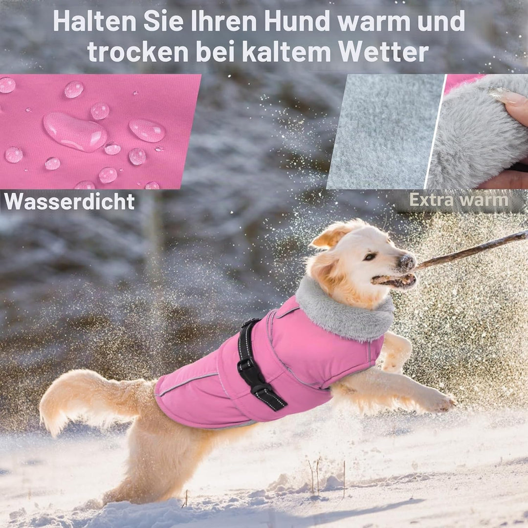 Lelepet Hundejacke Winter Warmer Hundemantel, Wasserdichter Wintermantel Fleece Hundeweste für Mitte