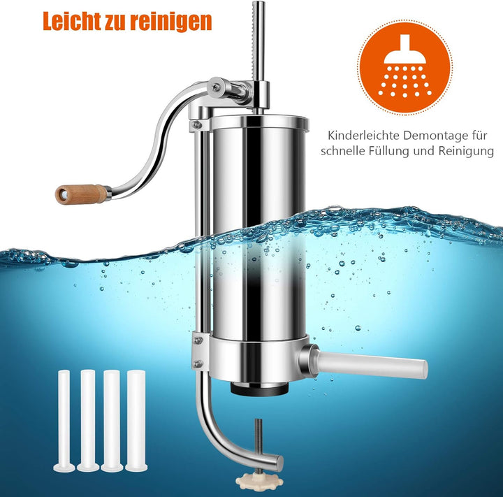 GOPLUS Wurstfüller aus Edelstahl, Wurstfüllmaschine Wurstmaschine Manuell, Wurstpress mit 4 verschie