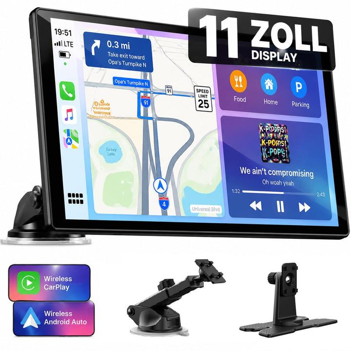 LAMTTO 2026 Upgrade 11 Zoll Wireless Carplay Display mit Apple CarPlay und Android Auto, Tragbares C
