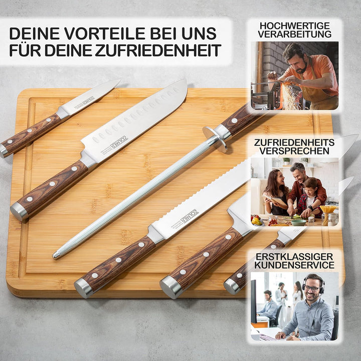 ZOLMER® Wetzstahl - Messerschärfer aus gehärtetem Stahl - Wetzstab mit komfortablem Griff aus Pakka