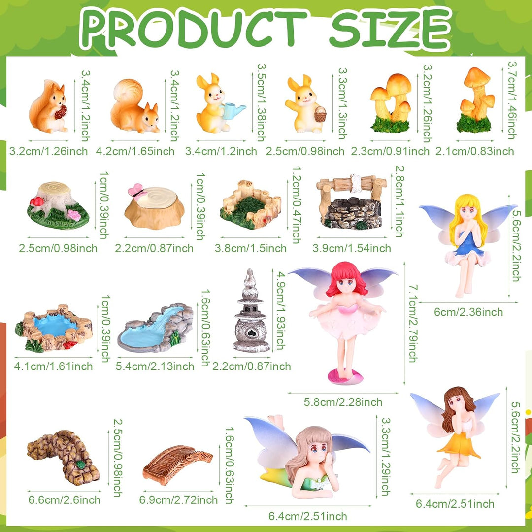 23 Stück Feengarten Zubehör Set Mini Fee Figuren Harz Pilze Hase Eichhörnchen Leuchtturm Brücken Min