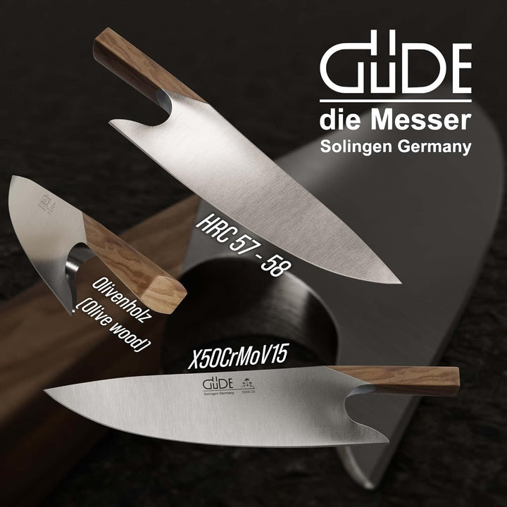 GÜDE Solingen - THE KNIFE geschmiedet, 26 cm, Olivenholz, THE KNIFE, Handmade Germany, Olive