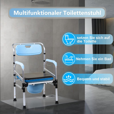 Ikodm Toilettenstuhl Höhenverstellbar Antirutschenden WC-Stuhl inkl. gepolsterter Sitzplatte und Toi