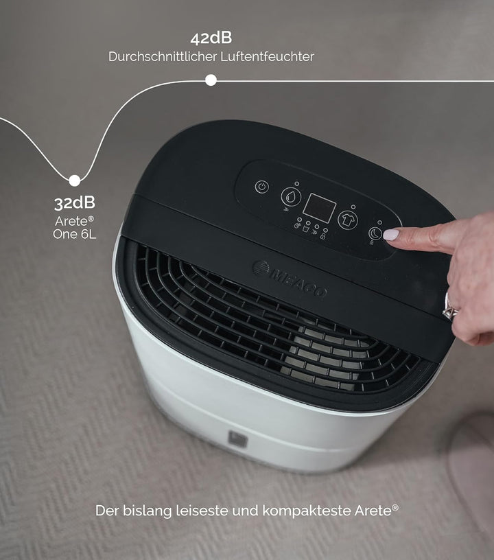 MeacoDry Arete® One 6L Luftentfeuchter & Luftreiniger | Kompakt, Sehr leise mit 32 dB | Idealer Luft