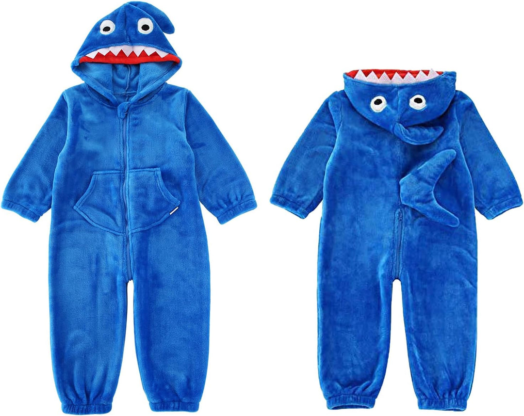 LOLANTA Kinder Hai Kostüm, Jungen Tier Flanell Strampler Overall mit Kapuze 2-3 Jahre Blau, 2-3 Jahr