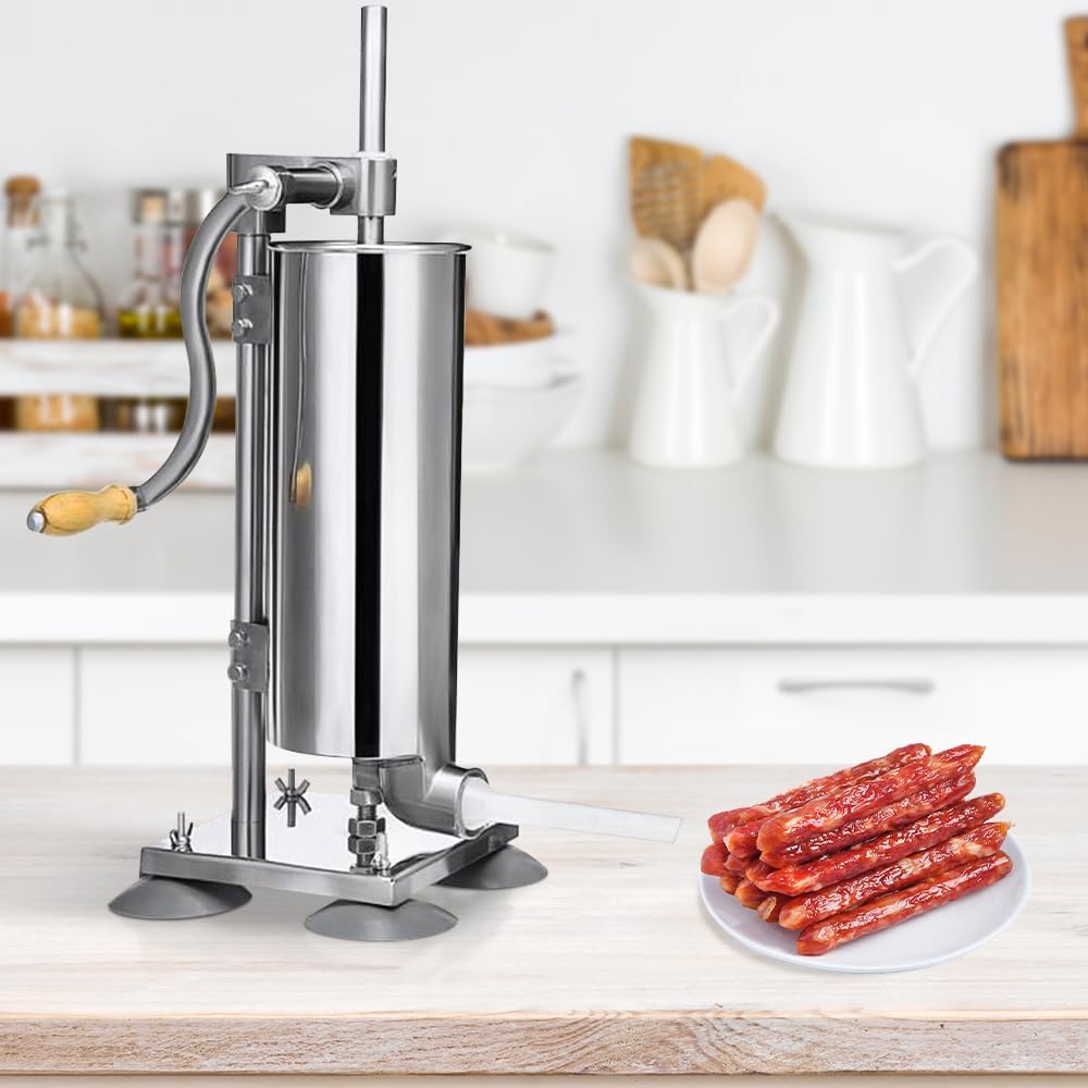 4 l Wurstfüller, aus Edelstahl, Profi-Würstmaschine, manuell, Fleischschieber mit 4 Röhren, ideal fü