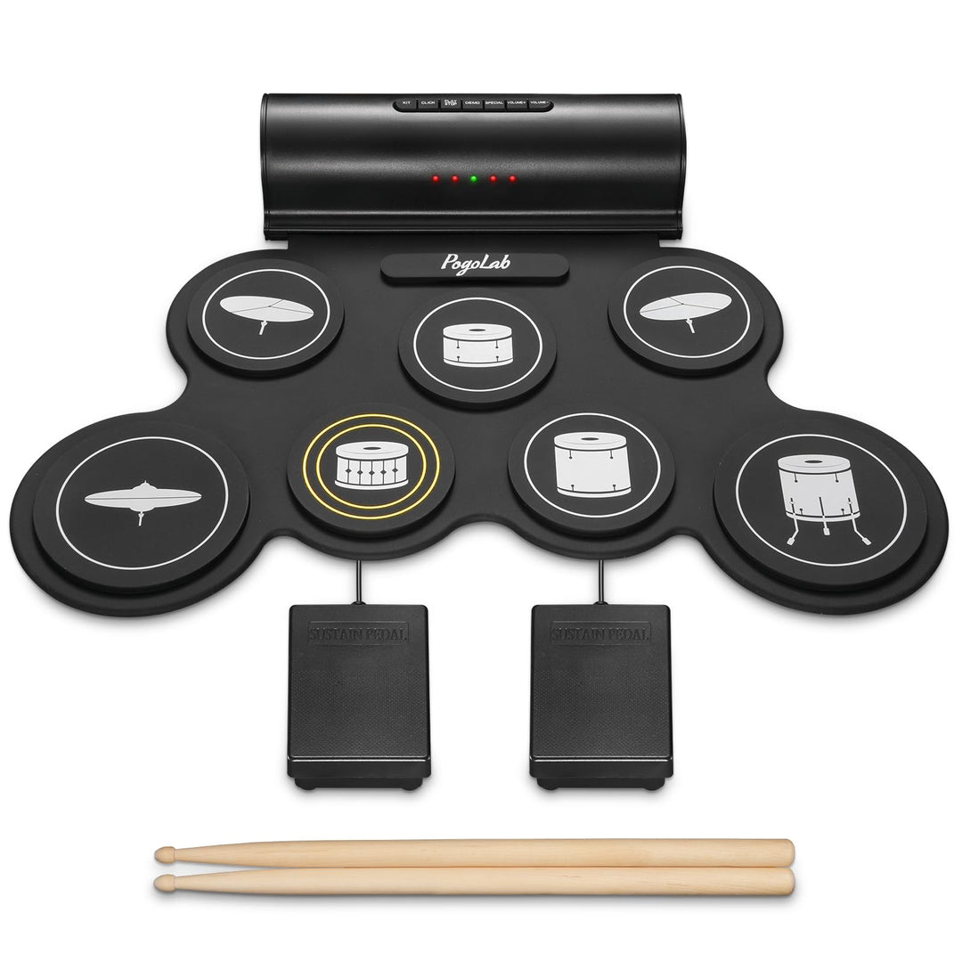 POGOLAB Aufrollen E-Drum Set, 7 digitale Drum Pad Schlagzeug Elektronisch, Drahtlose Funktion, mit z