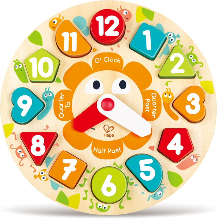 Hape Steckpuzzle Uhr - Grosses Holz-Uhrpuzzle-Lernspielzeug mit dicken Zeigern und Zahlen, pädagogis