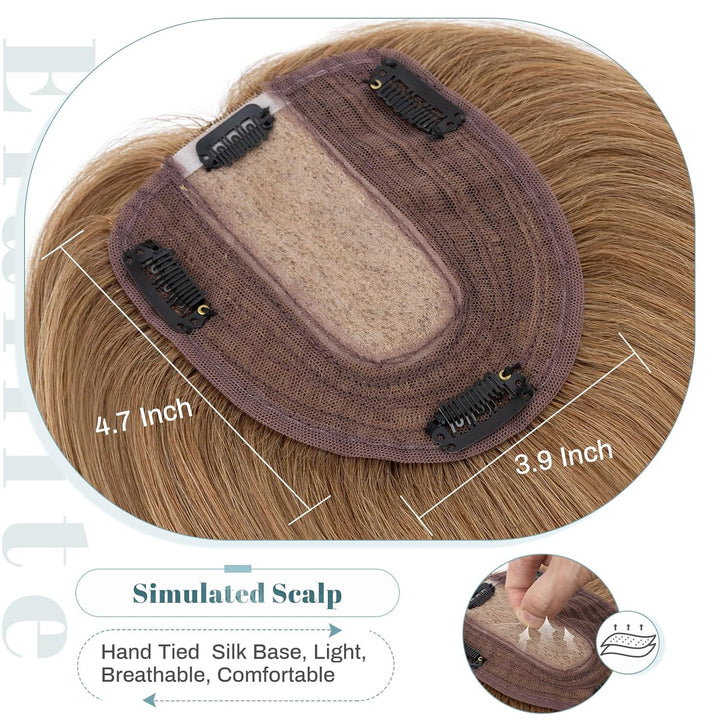Elailite Haarteil Echthaar Topper Clip in Toupet Frauen Haartopper Extensions Seide Basis Clip in Ex