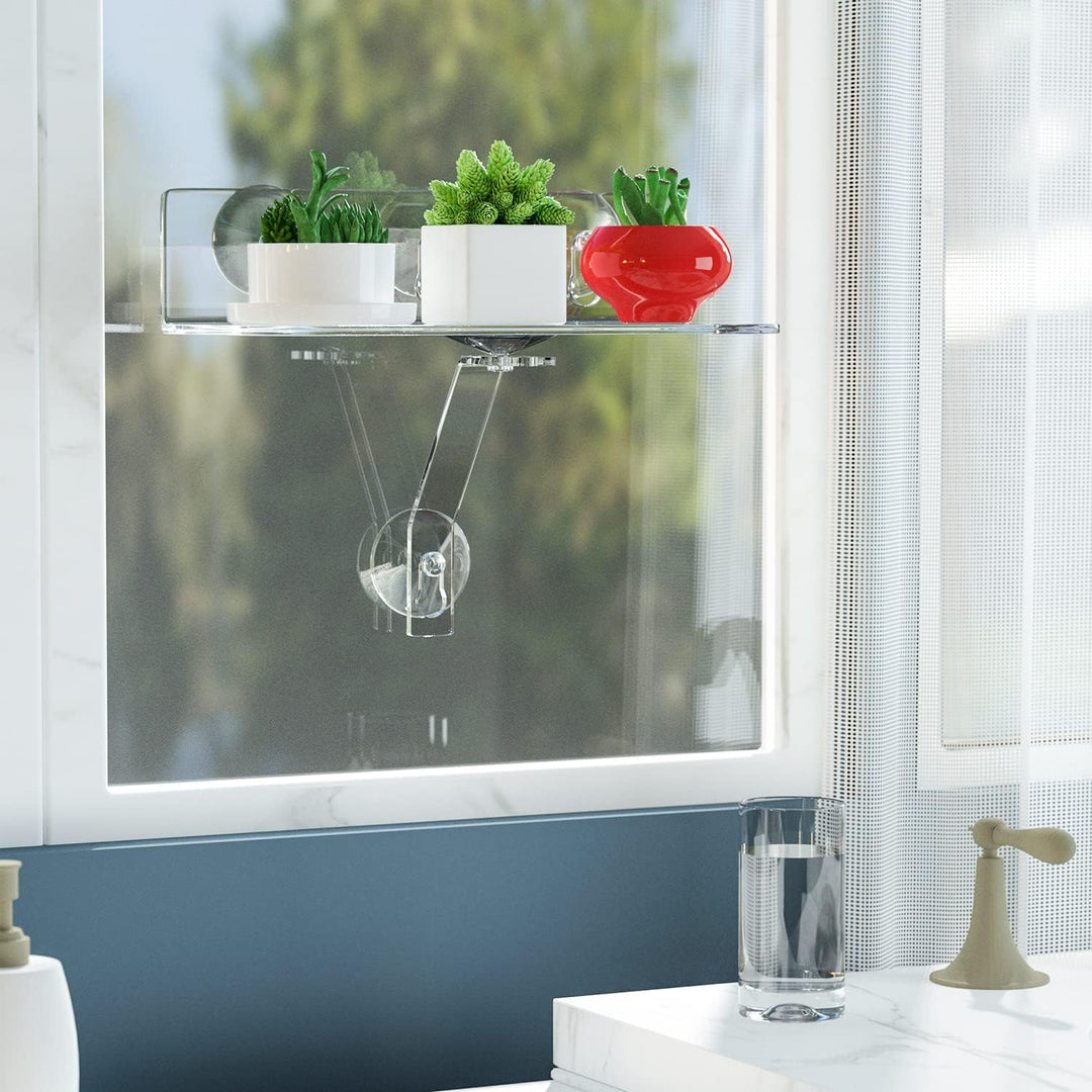 Hexsonhoma Clear Acryl Fenster Regal für Pflanzen, Fensterbank Pflanzenregal mit starker Cup Saugung