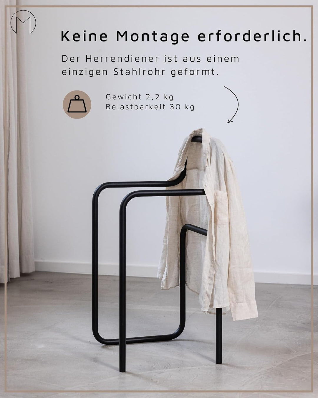 Metallbude Herrendiener JAMES - Schwarz - Moderner Kleiderständer aus pulverbeschichtetem Stahlrohr