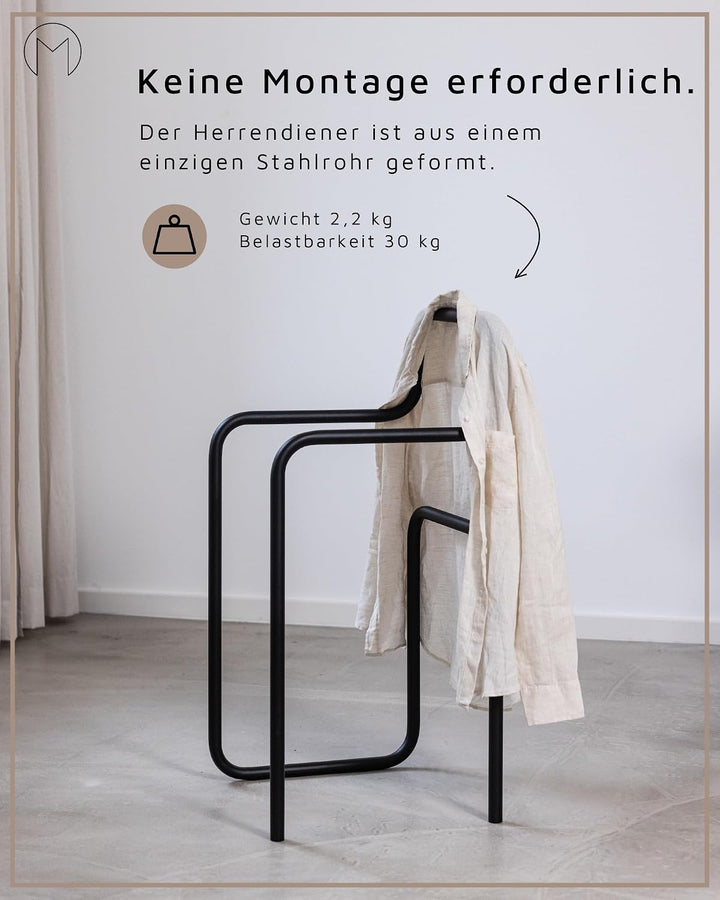 Metallbude Herrendiener JAMES - Schwarz - Moderner Kleiderständer aus pulverbeschichtetem Stahlrohr