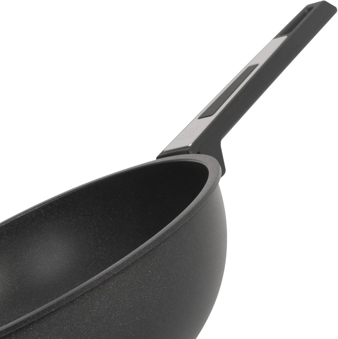 SKK grosser 2-tlg. Wok Ø 28 cm mit Griff - ohne Induktion - Aluguss Antihaft Stielwok mit glattem Bo