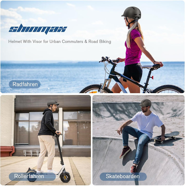 Shinmax Fahrradhelm für Damen und Herren, Einstellbarer Helm mit Visier & Sonnenschutz, Leicht & Bel