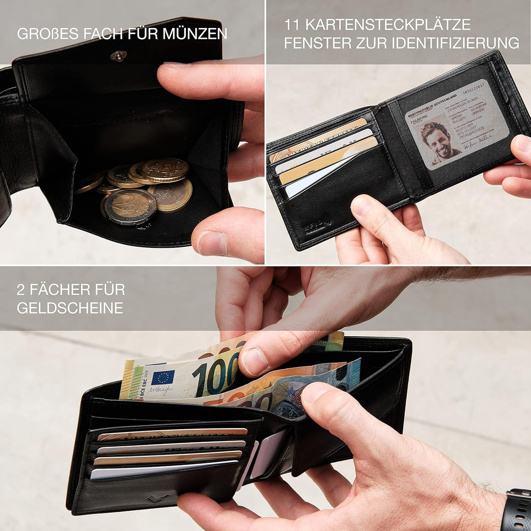 Lavalen® Geldbörse Herren Leder RFID - Portmonee Herren Gross - Portemonnaie Herren Leder Handgemach