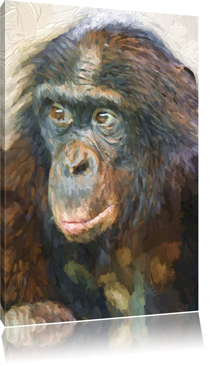 scheuer junger Gorilla Deluxe Format: 100x70 cm auf Leinwand, XXL riesige Bilder fertig gerahmt mit
