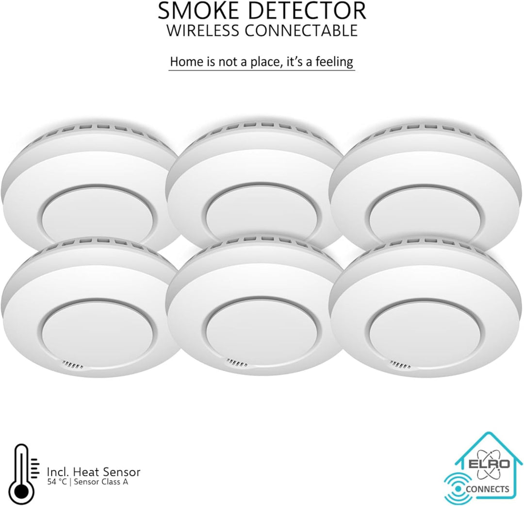 ELRO FZ5002R Connects Funk Rauchmelder-DIN EN14604 geprüft-mit Hitzesensor-Vernetzbar-2-er Set, 6 St