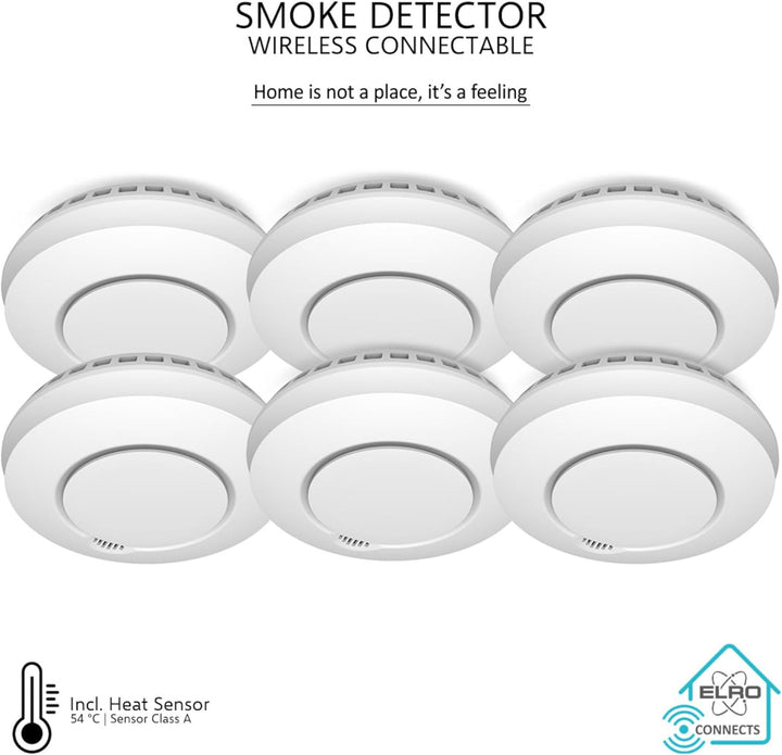 ELRO FZ5002R Connects Funk Rauchmelder-DIN EN14604 geprüft-mit Hitzesensor-Vernetzbar-2-er Set, 6 St