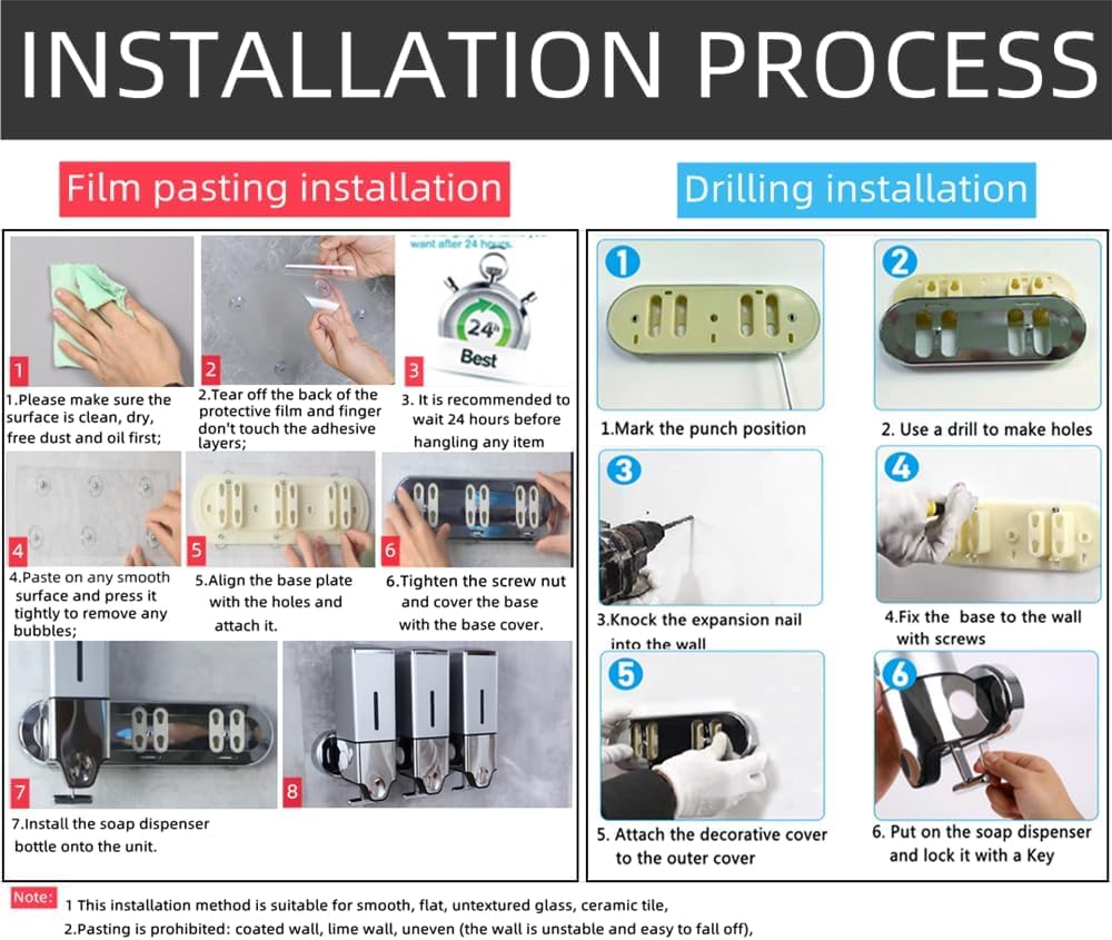 No Drill Manueller Presskopf an der Wand befestigter Seifenspender, Dusch- und Lotionspender für Zuh