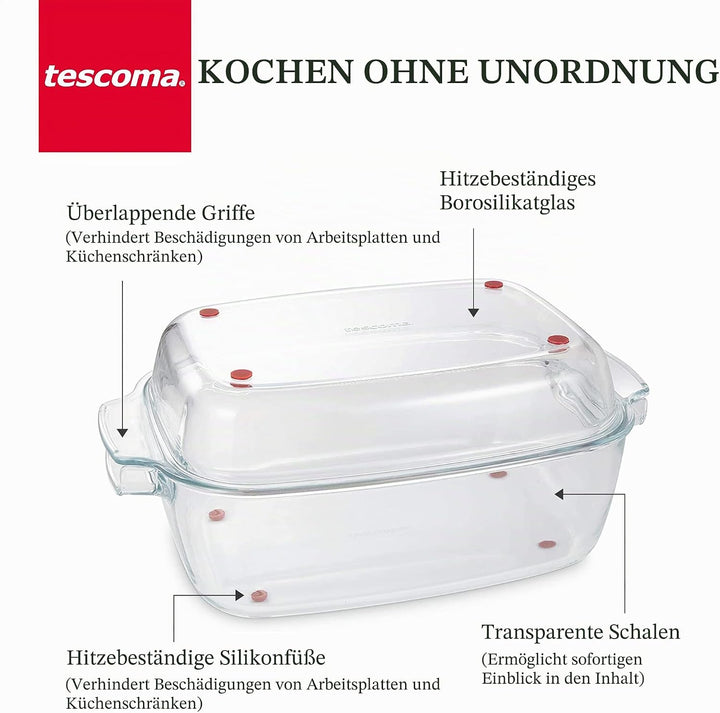 Tescoma GrandChef Rechteckbräter mit Deckel, Glas, 40 x 26 cm, 40 x 26 cm