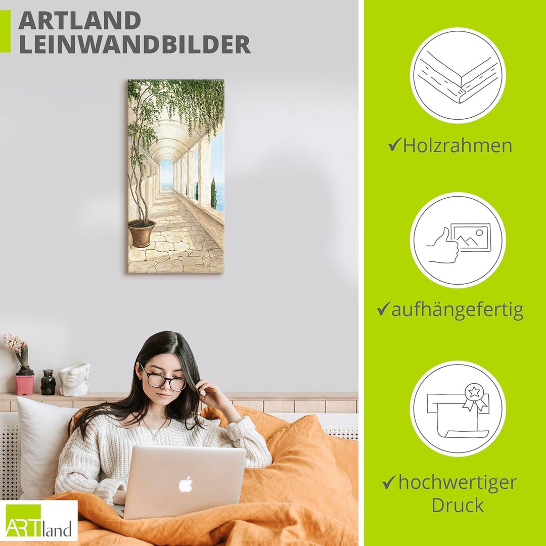 ARTLAND Wanddeko Leinwand Bilder Wandbild Architektur Gebäude Sehenswürdigkeiten Malerei Creme A5VL