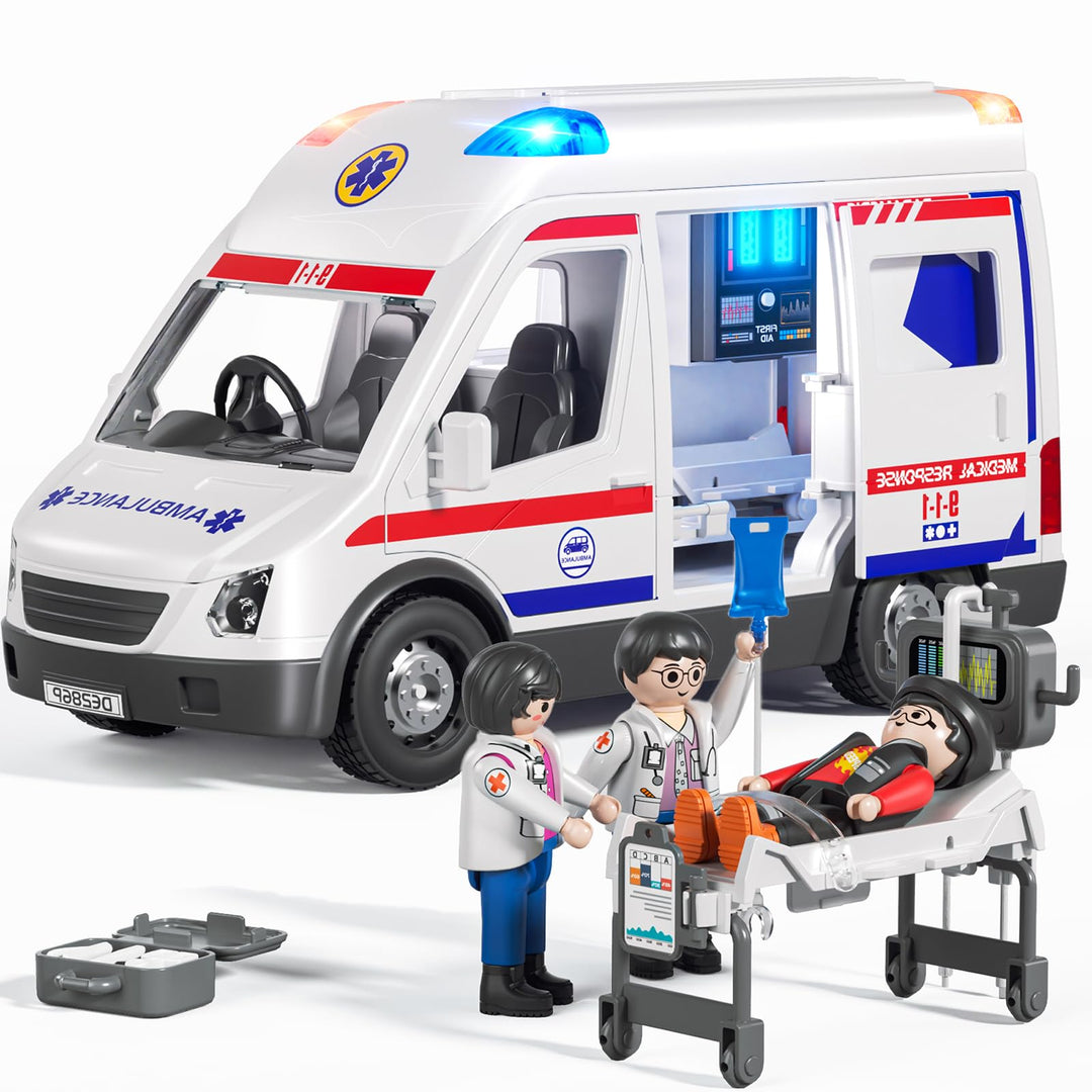 Doloowee Krankenwagen Spielzeug für Kinder im Alter von 3 4 5 6 7 8 Jahren, LKW mit Reibungsantrieb,
