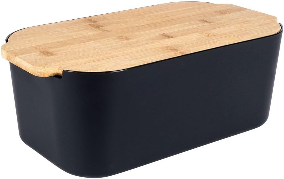Vilde Brotkasten mit Holzbrett Schwarz - Brotkorb - Brotbox - Brotbehälter - brottopf zum aufbewahre