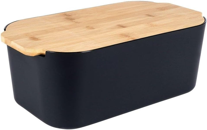 Vilde Brotkasten mit Holzbrett Schwarz - Brotkorb - Brotbox - Brotbehälter - brottopf zum aufbewahre
