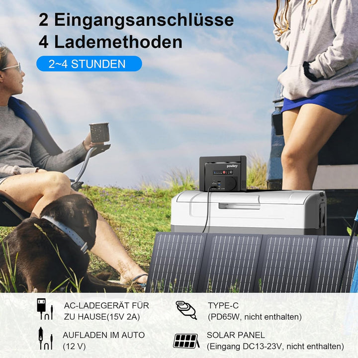 Powkey Tragbare Powerstation 26400mAh/97.68Wh mit Faltbares Solarpanel 40Watt,100W Solargenerator mi