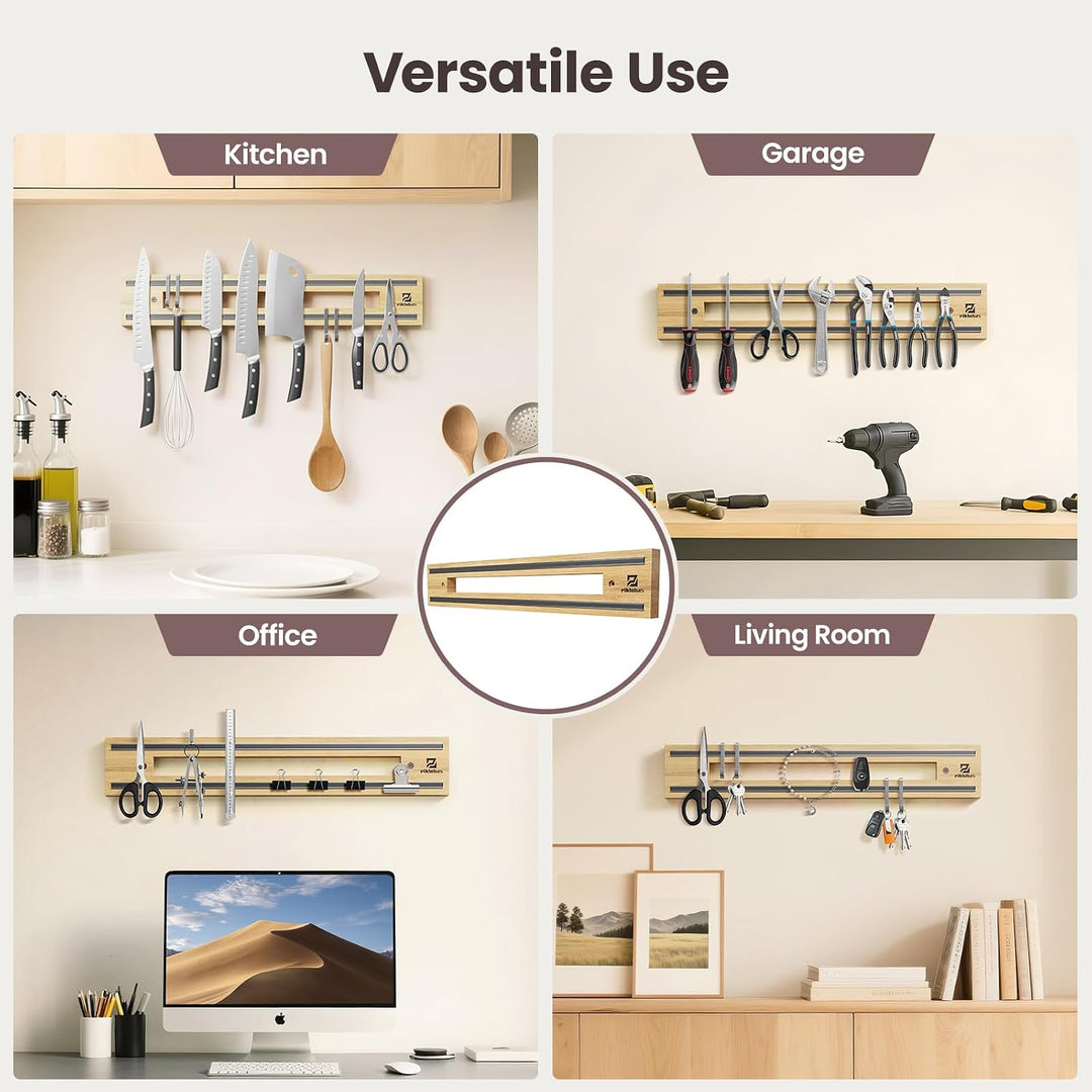 42cm Magnetleiste Messer mit Extra Starkem Magnet, Messerhalter Magnetisch Holz für Utensilien und W