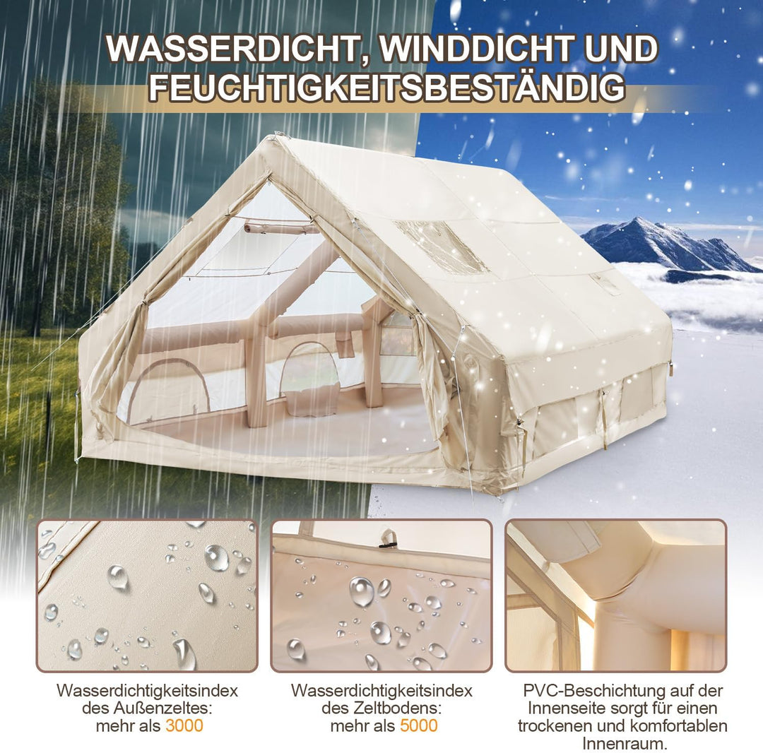Aufblasbares Gampingzelt mit Kaminöffnung &amp; Dachfenster, Glamping Zelt für Outdoor, Aufblasbares Zel