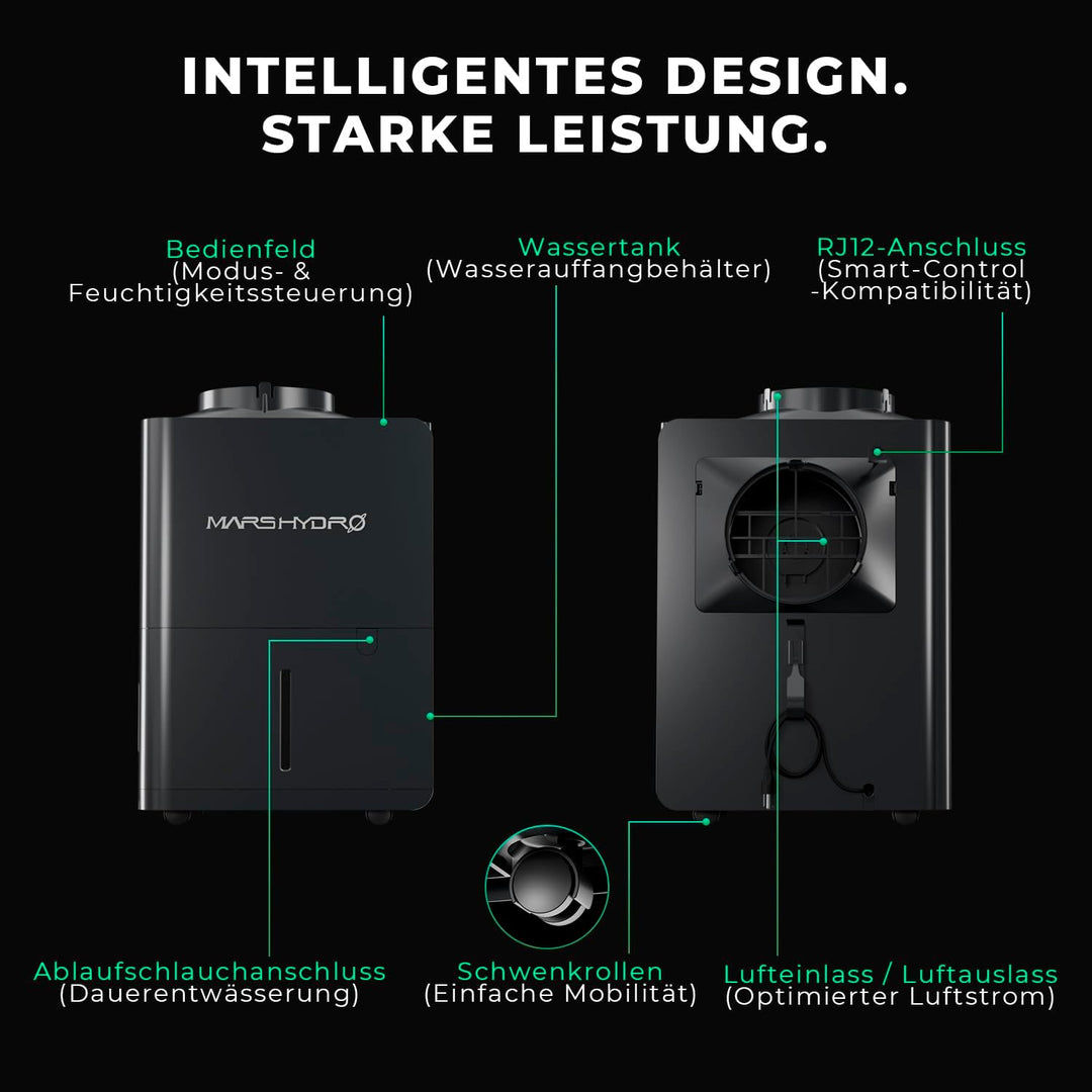 MARS HYDRO Luftentfeuchter, 12L/Tag, Wassertank 1.2L | Automatische Abtauung, Timer Funktion, Für Gr